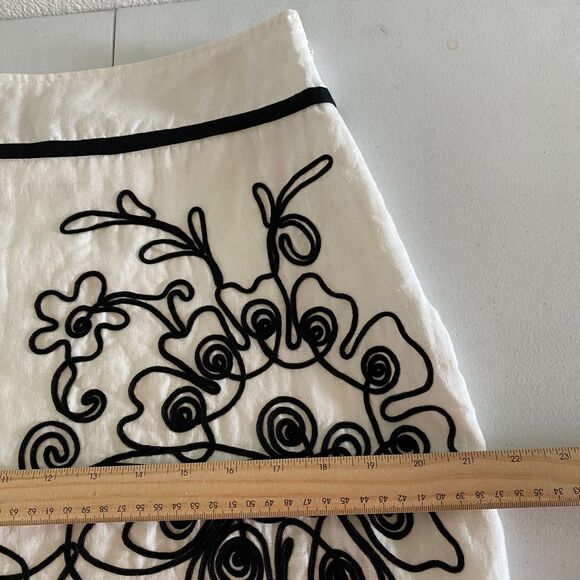 Camille le‎ Vie Linen Black And White A Line Embroidered Skirt Womens Size 8 - Picture 11 of 13